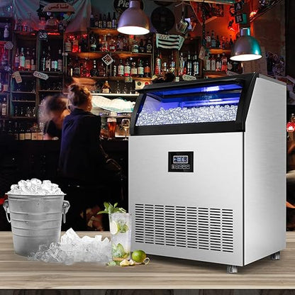 Commercial Ice Maker 250Lbs/24H Under Counter Ice Machine with 77Lbs Storage Bin, 90 Ice Cubes in 11Min, Stainless Steel Freestanding Ice Making Machine for Business, Water Filter and Scoop Included