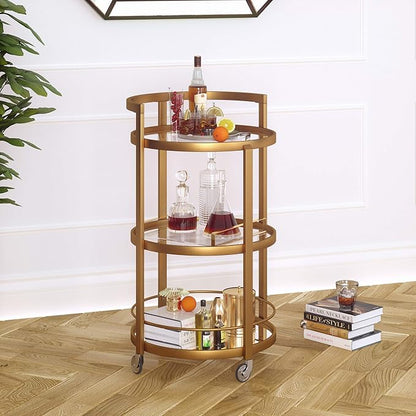Henn&Hart 21" Wide Round Bar Cart in Brass, Bar Carts for the Home