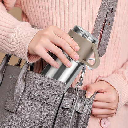 Stainless Steel Thermo 500ml/16.9oz Vacuum Insulated Bottle with Cup for Coffee Hot drink and Cold drink water flask.(Brown,Set)