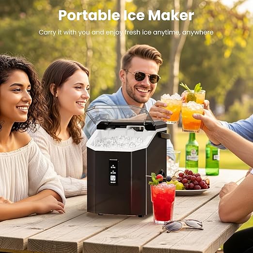 Antarctic Star Nugget Ice Makers Countertop with Self-Cleaning, 35lbs/24H, Portable Sonic Ice Maker Machine with Handle/Basket/Scoop for Home, Kitchen, Office, Camping(Black)
