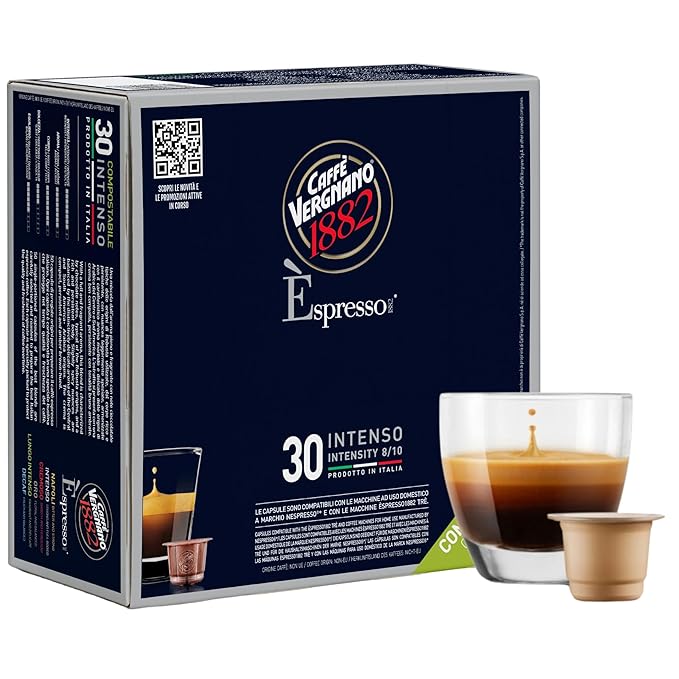 Caffe' Vergnano 1882 Medium Roast Espresso Bundle, Intenso (8/10) & Napoli (10/10) Capsules, Single-Serve Italian Coffee Pods Compatible with Nespresso Machines, 60 Ct