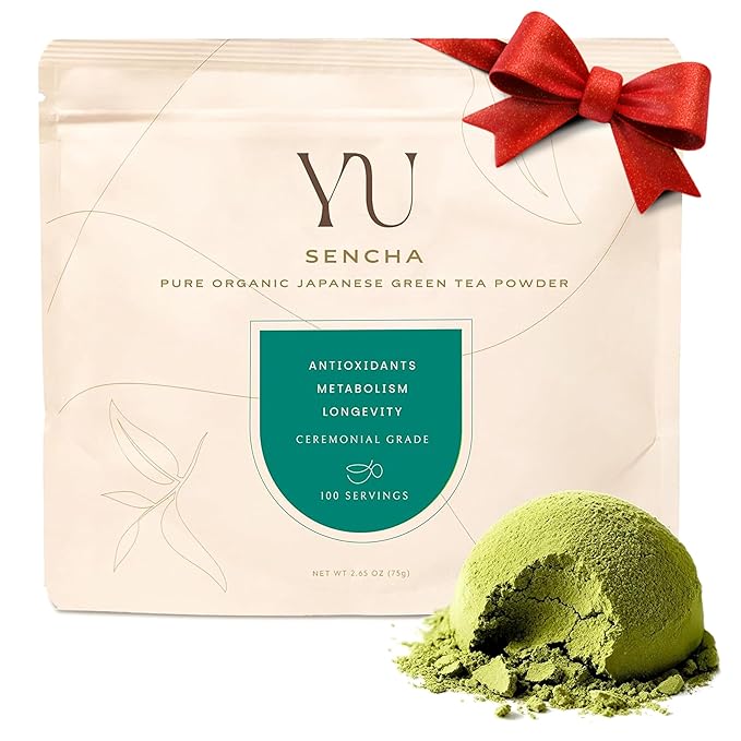 Yu Tea Organic Sencha Green Tea Powder, 100 Servings | Rich in Antioxidants, EGCG, & L-Theanine | Pure Japanese First Harvest Leaf | Low Caffeine & Unsweetened | Resealable Pouch, 2.65 oz