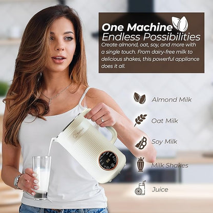 NEW 8-in-1 Nut Milk Maker for 32 oz Homemade Almond Milk, Oat Milk, Soy Milk, Coconut Dairy-Free Milk Beverages, Plant-Based Milk - Delay Start, Self-Cleaning, 50-recipe cookbook & Milk Frother