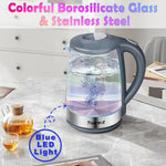 Load image into Gallery viewer, TOPWIT Electric Kettle, Colorful Glass Tea Kettle, 2.0L Hot Water Kettle Electric, BPA-Free Stainless Steel Lid &amp; Bottom, Electric Kettles for Boiling Water, Auto Shut-Off &amp; Boil Dry Protection, Grey