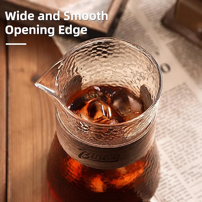 Glass Coffee Server 500ML/16oz - Glass Coffee Carafe with Heat-Resistant Wood Loop,Clear Coffee Decanter Coffee Server for Pour Over, Coffee Pot