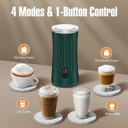 Milk Frother, 4-in-1 Electric Milk Frother and Steamer, Automatic Hot and Cold Foam Maker and Milk Warmer for Coffee, Latte, Cappuccino, Macchiato, Hot Chocolate(Dark Green)