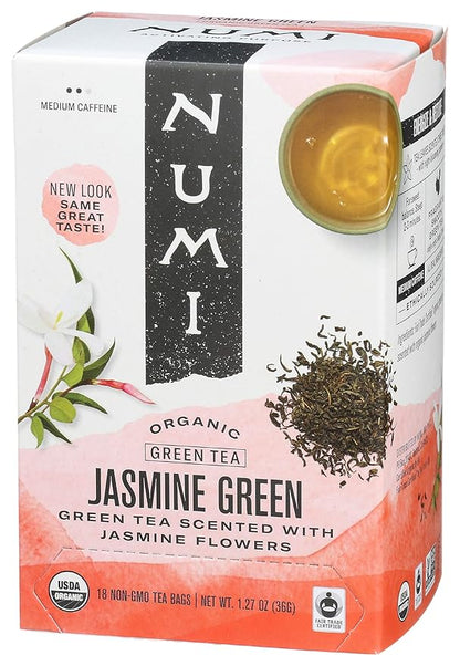 Numi Tea Jasmine Green Tea - Medium Caffeine - 18 Bags (Pack of 2)