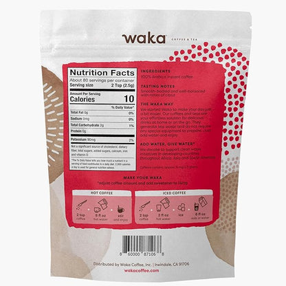 Waka Premium Decaf Instant Coffee Pouch — 100% Colombian Arabica Freeze Dried Beans — For Hot or Iced Coffee (8 Ounces, Decaf Medium Roast)