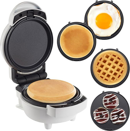 MasterChef 3-in-1 Mini Holiday Breakfast Maker- Make Eggs Pancakes Donuts Waffles & More in 1 Easy to Use Appliance! 3 Removable NonStick Cooking Plates for Quick Cleaning Storing- Compact Cooker Gift