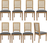 Load image into Gallery viewer, Vintage French Country Dining Room Chairs Set of 8, Rattan Dining Chairs With a Square Back, Grey Upholstered Dining Chair, Sillas para Comedor, Kitchen &amp; Dining Room Chair (Gray, Rattan, 8Pcs)