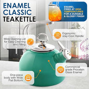 Chantal Classic Teakettle, 1.8 QT, Enamel On Steel, 2-Tone Harmonica Whistle, Rapid Boil and Even Heating (Spearmint)