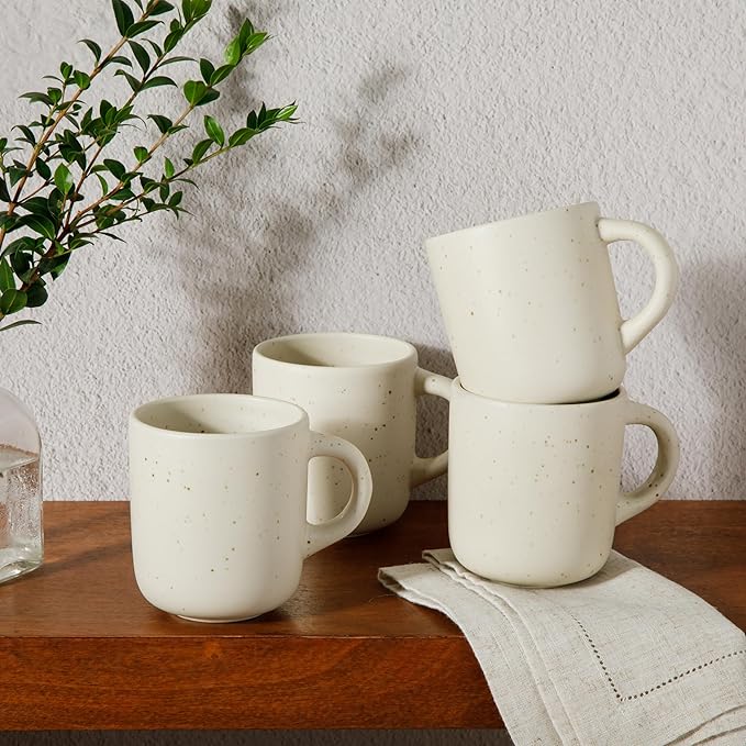 Bloomhouse - Two Time Oprah's Favorite Things Winner - Corsica Clay 4-Piece Mug Set – Sea Salt White Stoneware Coffee & Tea Cups, Durable Ceramic Drinkware