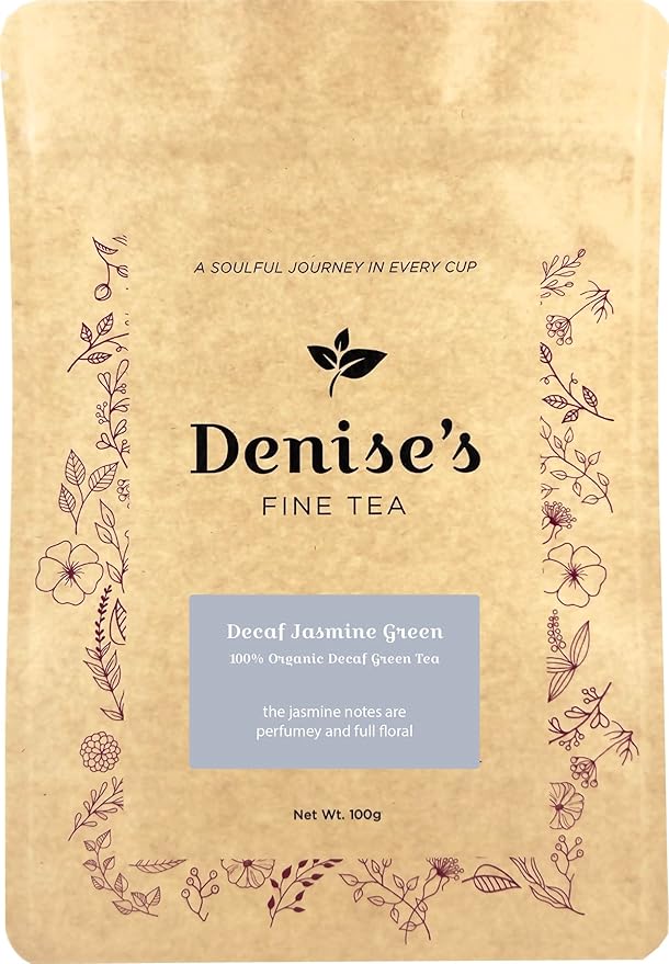 Denise's Fine Tea, USDA Organic, Decaf Jasmine Green, Decaf Green Tea, Decaf Green Tea, Loose Leaf (100g) - Caffeine removed naturally using CO2