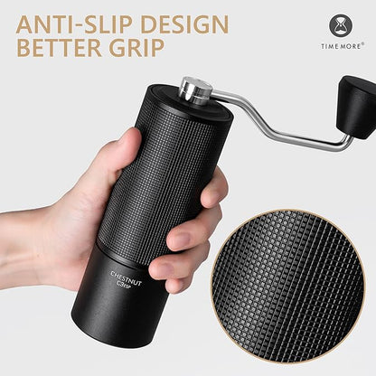 Chestnut C3 ESP Manual Coffee Grinder TIMEMORE, Hand Coffee Grinder with Internal Adjustable Grind Setting, Stainless Steel S2C Conical Burr Coffee Grinder, for Espresso to French Press - Black