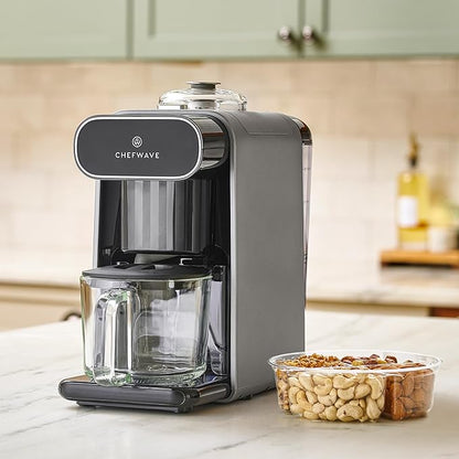 ChefWave Milkmade Non-Dairy Milk Maker (Silver/Black) – 6 Program, Auto-Clean Nut Milk Machine with Nut Platter (Almonds, Cashews, Walnuts, Hazelnuts) (2 Items)