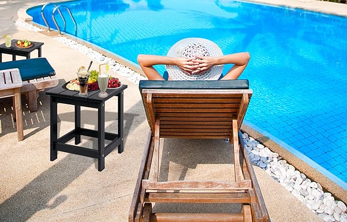 LZRS Adirondack Square Outdoor Side Table for Patio, Pool Composite Patio Table,HDPE End Tables for Backyard,Pool, Indoor Companion, Easy Maintenance & Weather Resistant(Black)