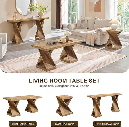 OKD Modern Coffee Table, 48" Twisted Center Table with Wood Thickened Pedestal, Rectangular Rustic Living Room Table, Farmhouse Storage Low Cocktail Tea Table,Golden Rustic Barnwood