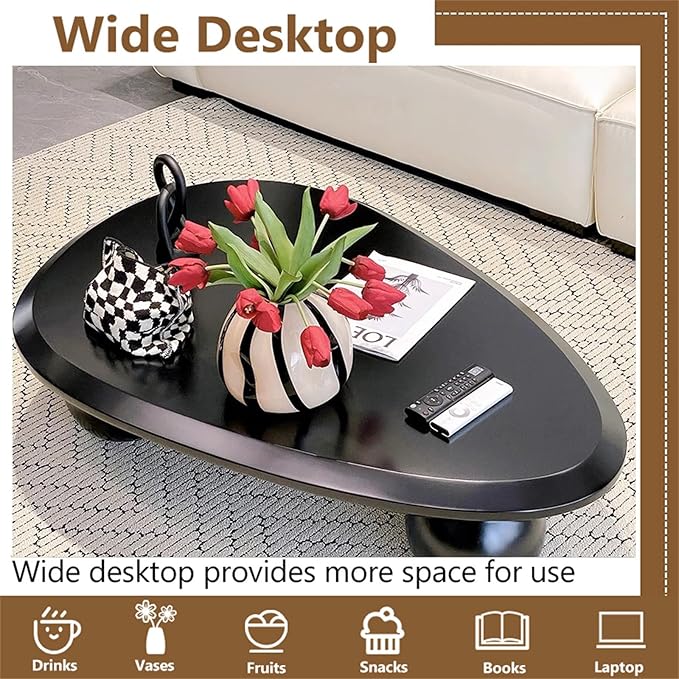 Cloud Coffee Table Modern Cute Coffee Tables Irregular Simple Tea/Center Table for Small Space End Table for Living Room, Home Office, Indoor (Black A Oval 39.4" Wx25.6 Dx11.8 H)