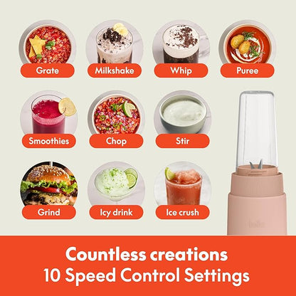 bella 6 Pcs Portable Rocket Blender, Juicer & Smoothie Maker, Press & Twist Design, EverGood™ & BPA Free Dishwasher Safe Parts, 4 Tip Stainless Steel Blade, Cord Wrap, 240 Watt Motor, Blossom