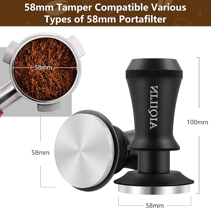 Espresso Tamper, Constant 30lb Coffee Tamper with double Calibrated Spring Loaded, Stainless Steel double spring loaded Coffee Tamper Fits for All Portafilters- Flat Base (58mm, BLACK)