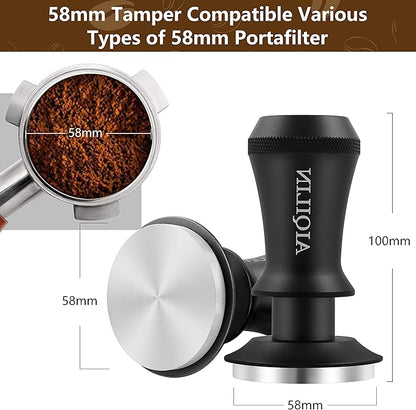 Espresso Tamper, Constant 30lb Coffee Tamper with double Calibrated Spring Loaded, Stainless Steel double spring loaded Coffee Tamper Fits for All Portafilters- Flat Base (58mm, BLACK)