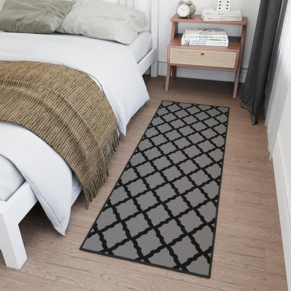Ottomanson Hallway Runner Rug 2'2" x 6' Non Slip Trellis Area Rugs Easy to Clean Laundry Rug Runner Durable & Pet Friendly Floor Carpet Runners for Hallways Entryway Living Room Kitchen, Dark Gray
