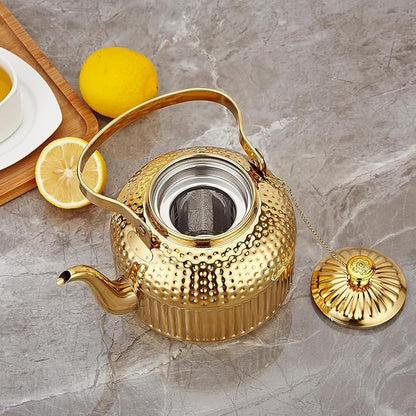 SANQIAHOME Antique 1.5L (50Oz) Stainless Steel Teapot with Infuser Gold