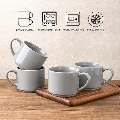 GBHOME 14OZ Stackable Ceramic Mugs Set of 6, Modern Coffee Mugs for Hot Drinks, Grey, 14 Fluid Ounces, 6 Count