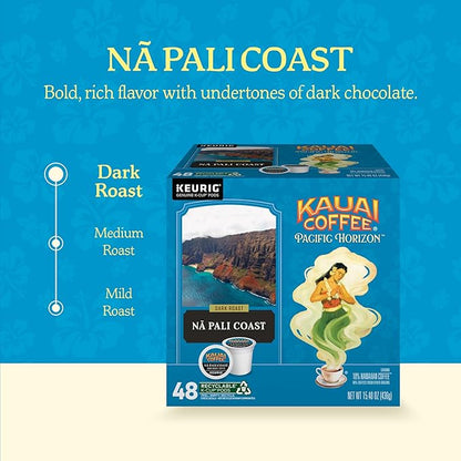 Kauai Coffee K-Cup Pods for Keurig Brewers – Arabica Coffee, 10% Hawaiian – Dark Roast, Nutty with Sweet Chocolate Overtones – Na Pali Coast, 1 Pack of 48 Single Serve K-Cups