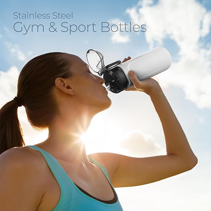 SipX™ Triple-Insulated Stainless Steel Water Bottle - 18oz. With Straw Lid, BPA-Free Reusable Insulated Water Bottle Keeps Cold For 12 Hours,