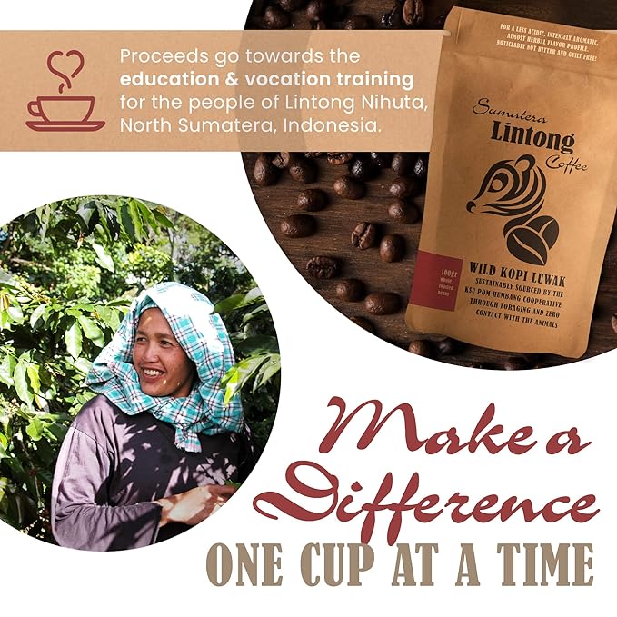 Wild Kopi Luwak, the World’s Most Exclusive Coffee, Sustainably Sourced From Sumatra, Indonesia (100gr / 3.5oz)