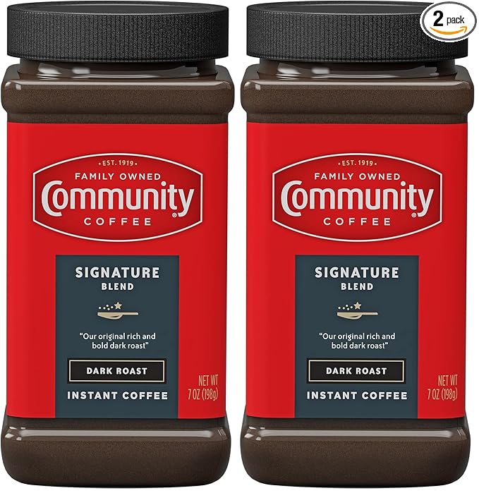 Community Coffee Signature Blend Dark Roast Premium Instant 7 Oz Jar (Pack of 2), Full Body Rich Bold Taste, 100% Select Arabica Coffee Beans