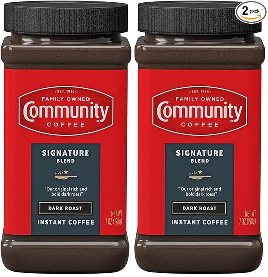 Community Coffee Signature Blend Dark Roast Premium Instant 7 Oz Jar (Pack of 2), Full Body Rich Bold Taste, 100% Select Arabica Coffee Beans