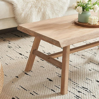 Wnutrees 43" Farmhouse Solid Wood Coffee Table, Rustic Rectangular Center Table for Living Room, Natural