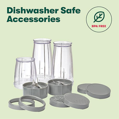 BELLA Personal Size Rocket Blender for Smoothies and Protein Shakes, Portable Juice Maker and Mini Food Processor and Grinder, 12 Piece, BPA Free Accessories, 240 W, Stainless Steel