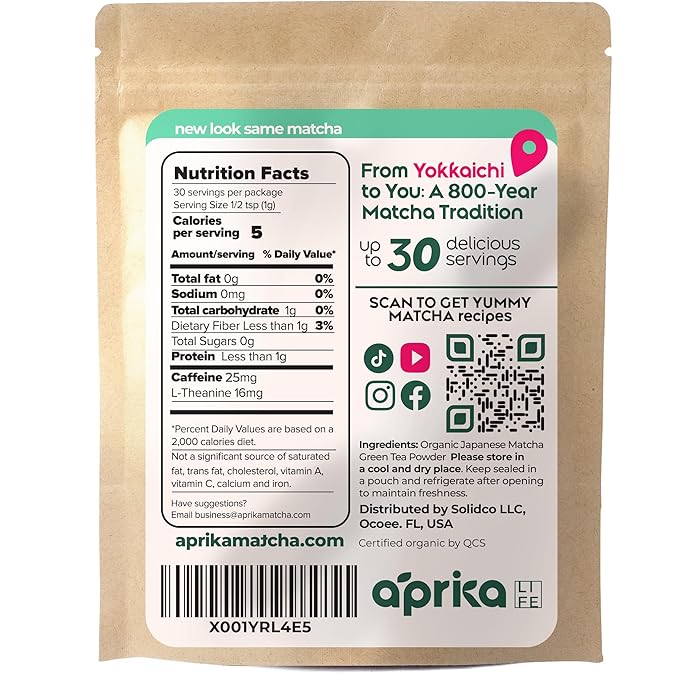 AprikaLife Matcha Powder from Japan, USDA and JAS Organic Matcha Green Tea Powder, No Sugar Added, Perfect for Matcha Latte, Japanese Green Tea - Premium Cafe Grade - 1 oz/ 30g