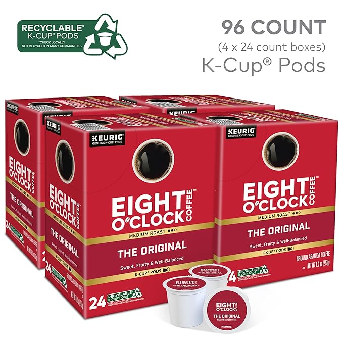 Eight O'Clock Coffee The Original Keurig Single-Serve K-Cup Pods, Medium Roast Coffee, 96 Count (4 Packs of 24)