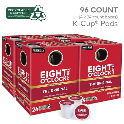 Eight O'Clock Coffee The Original Keurig Single-Serve K-Cup Pods, Medium Roast Coffee, 96 Count (4 Packs of 24)