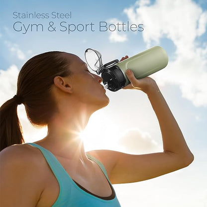 SipX™ Triple-Insulated Stainless Steel Water Bottle - 18oz. With Straw Lid, BPA-Free Reusable Insulated Water Bottle Keeps Cold For 12 Hours,