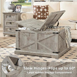 Load image into Gallery viewer, Farmhouse Coffee Table with Large Hidden Storage Compartment, Light Oak Square Center Table, Wood Rustic Low Modern Living Room Tables with Hinged Lift Brown Top &amp; Wooden Arc Base