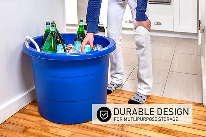 United Solutions Easy-Access Storage Rope Handle Tub, 19 Gallon, Blue, 2 Count (TU0335)