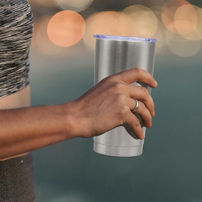 20 oz Tumbler Coffee Tavel Tumblers Bulk with Lid Stainless Steel Double Wall Vacuum Insulated Mug Powder Coated Cups fit Car Cupholder for Hot and Cold - Stainless Steel, 8Pack