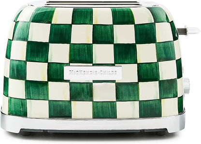 MACKENZIE-CHILDS 2-Slice Toaster, Decorative Toaster for Kitchen, Green-and-White Emerald Check