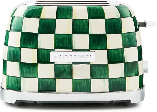 MACKENZIE-CHILDS 2-Slice Toaster, Decorative Toaster for Kitchen, Green-and-White Emerald Check