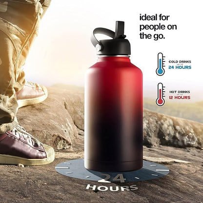 Stainless Steel Insulated Water Bottle and Travel Mug for Hot and Cold Beverages, Wide Mouth, Double Wall Insulated Hydration Sports Water Bottle for Hiking, Biking, Outdoor, 64 OZ BPA Free