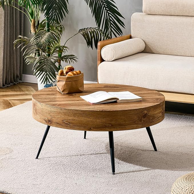 31.5'' Modern Round Coffee Table MDF Desktop with Metal Legs for Living Room Dining Room Bedroom Office