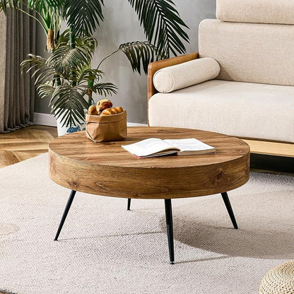 31.5'' Modern Round Coffee Table MDF Desktop with Metal Legs for Living Room Dining Room Bedroom Office