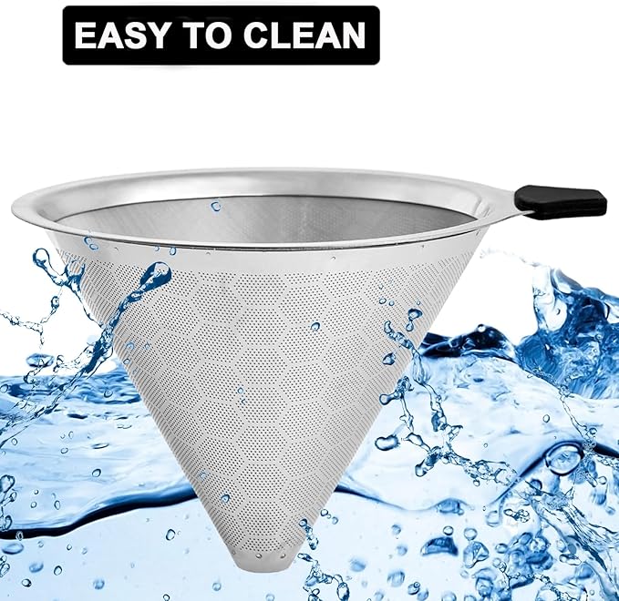 Pour Over Coffee Filter Compatible with Chemex 6/8/10 Cups & Hario V60 02 03, Reusable Stainless Steel Metal Cone Slow Drip Coffee Filter, Coffees Pour Over Dripper Filters
