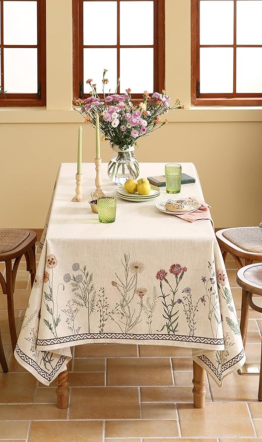 Designer Off White Linen Square Tablecloth,Floral Elegant Table Cloth,Stain Resistant Vintage Decor Tablecloths for Dining Thanksgiving Kitchen Christmas Party,67"*67"-Serenity G