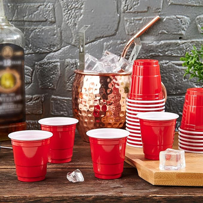 Lilymicky 300 PACK 2 oz Plastic Shot Glasses, Red Disposable Shot Cups, Mini Red Shot Cups, 2 oz Party Cups for Halloween Christmas Party